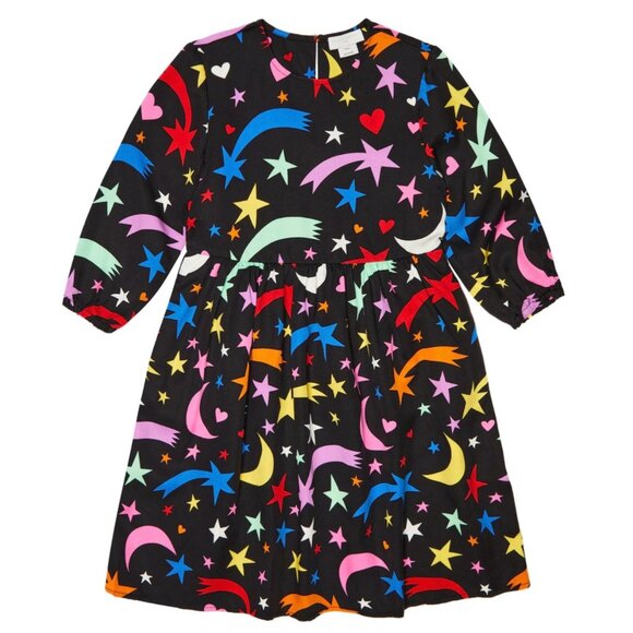 STELLA McCARTNEY Girl's Black Multicolor Shooting Stars Peplum Dress Size 14 - Picture 2 of 11